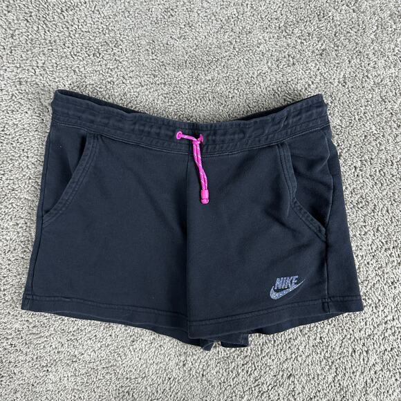 Nike Shorts Womens Medium Black Pink Drawstring Athletic Cotton Blend 3" Inseam - Picture 1 of 9